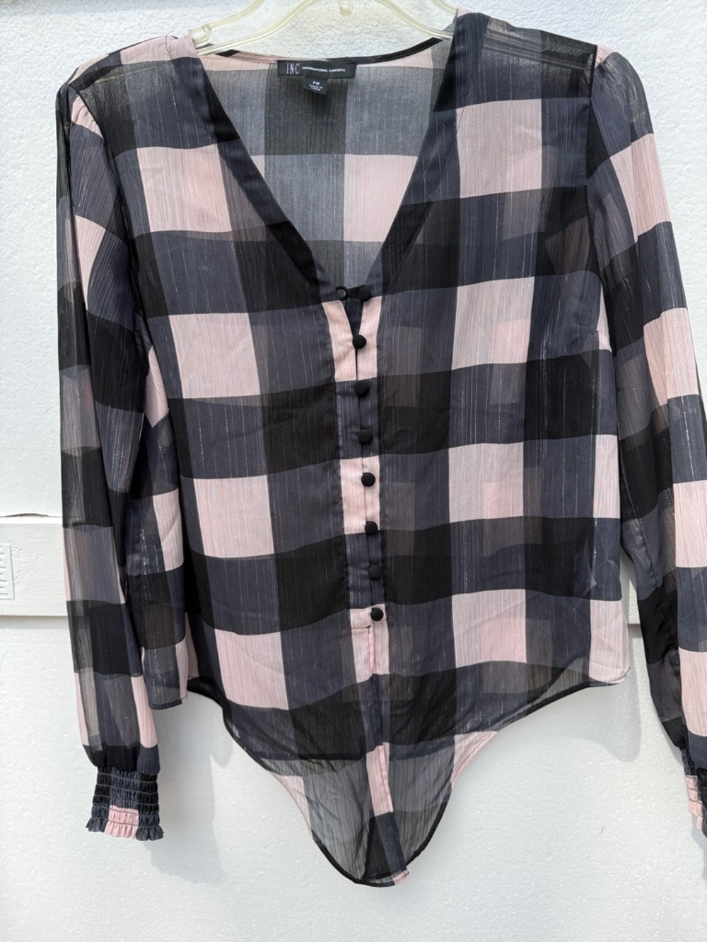 INC International Concepts Black & Pink Striped Sheer Top